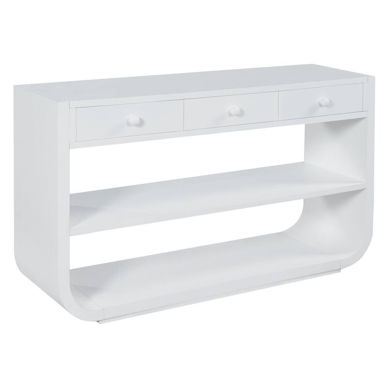Christopher Knight Home - Modern Entryway Curved Console Table with Soft-Close Drawers & Open Shelves for Living Room, Hallway