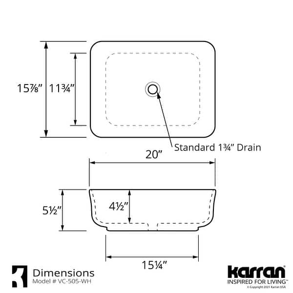Karran Valera 20" Vitreous China Vessel Bathroom Sink in White