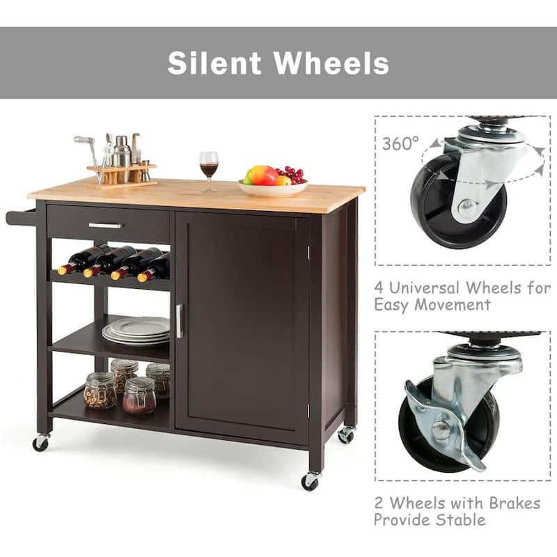 Costway 4-Tier Wood Kitchen Island Trolley Cart Storage Cabinet Brown