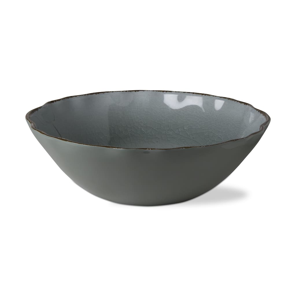 11.8"x11.8" Veranda Cracked Glazed Solid Wavy Edge Melamine Serveware Bowl Dishwasher Safe Indoor Outdoor Slate Blue