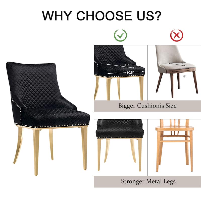 Luxury Black Velvet Dining Chairs with Polished Gold Metal Legs