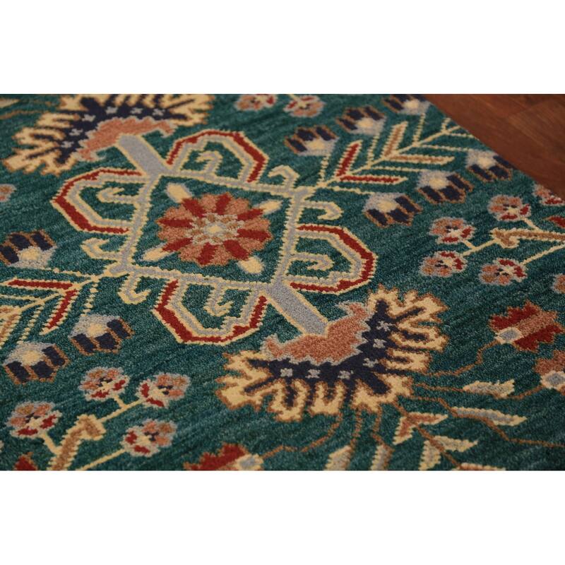 All-Over Green Kazak Indian Runner Rug Handmade Wool Carpet - 2'6"x 9'11"