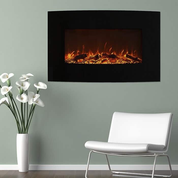 Northwest 36-Inch Curved Wall Fireplace with Remote, Black