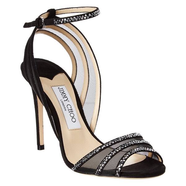 Shop Jimmy Choo Betty Hotfix 100 Crystal Suede Mesh Sandal Overstock 29248918 38 5