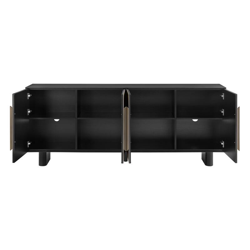 Spruce & Spring Modern Black Ash Sideboard with Cappuccino Ceramic Doors, Large Storage Cabinet