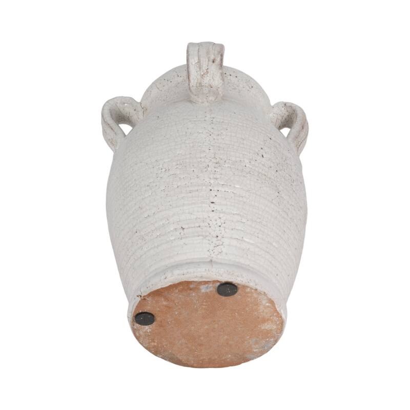 Terracotta Table Vase with Weathered Finish and Handles for Home Decor