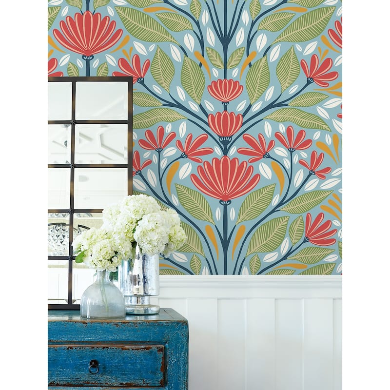 Seabrook Designs Carmela Folk Floral Unpasted Wallpaper