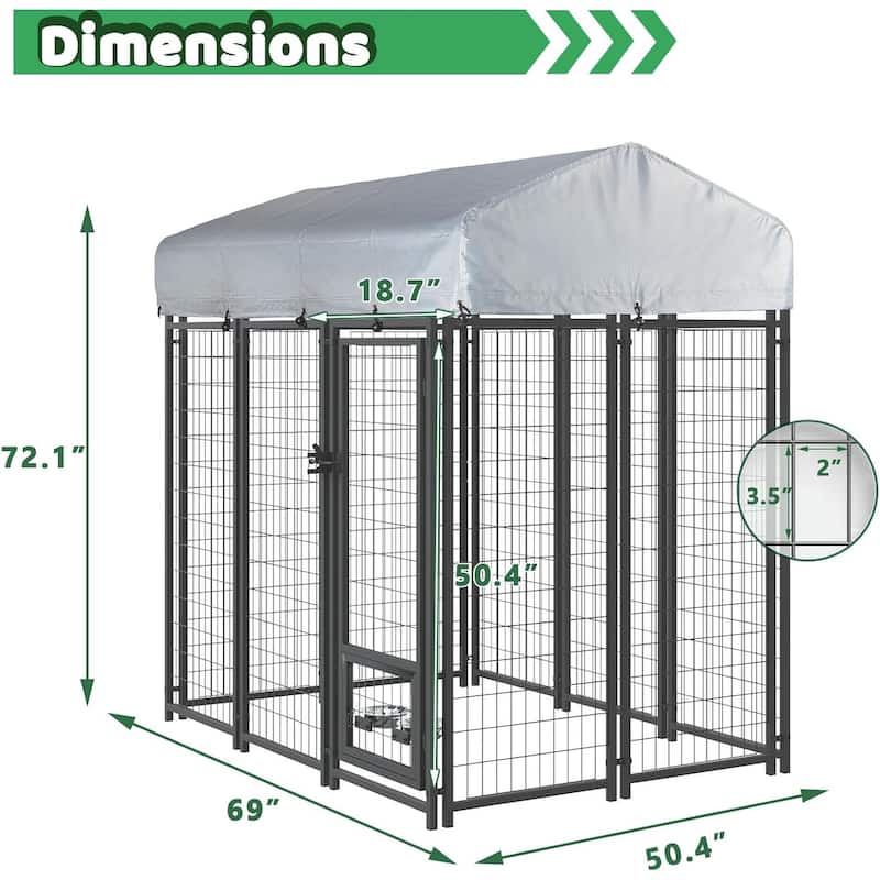 BOSSIN Large Outdoor Dog Kennel Galvanized Steel Fence with UV-Resistant Oxford Cloth Roof & Secure Lock