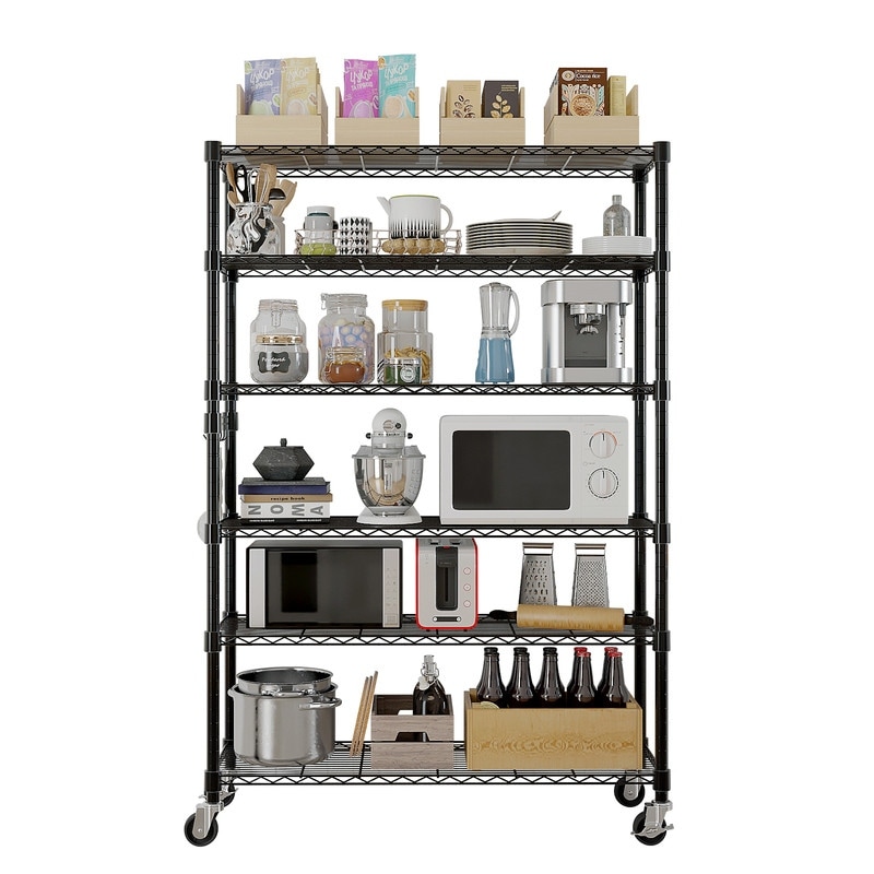 6-Tier NSF-Certified Steel Wire Shelving Rck with Wheels - On Sale