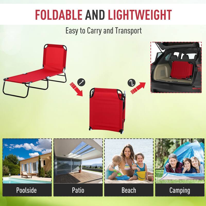 Foldable Outdoor Chaise Lounge Chair Sun Tanning Chairs with 5-Position Backrest and Steel Frame for Beach Patio Poolside