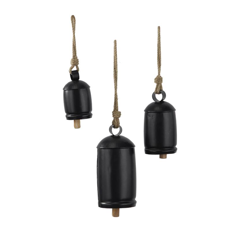 Metal Tibetan Inspired Decorative Cow Bells with Jute Hanging Rope - Set of 3 - Roche River Decor