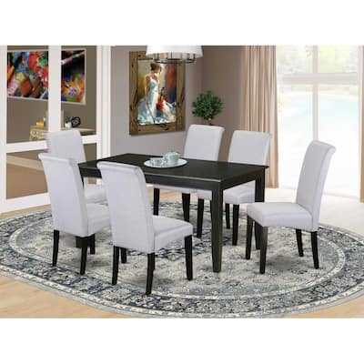 HomeStock 7-Piece Black Finish Solid Wood Top Dining Table with 6 Parson Chairs with Lattice Back