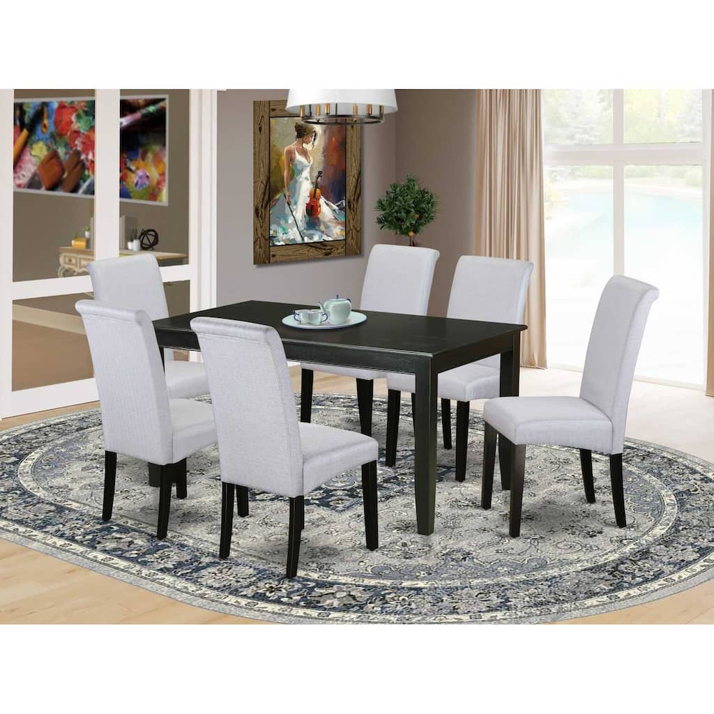 HomeStock 7-Piece Black Finish Solid Wood Top Dining Table with 6 Parson Chairs with Lattice Back