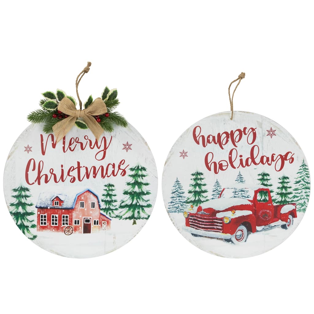 Merry Christmas Happy Holidays Wall Signs 15.75" Set of 2 Red Green