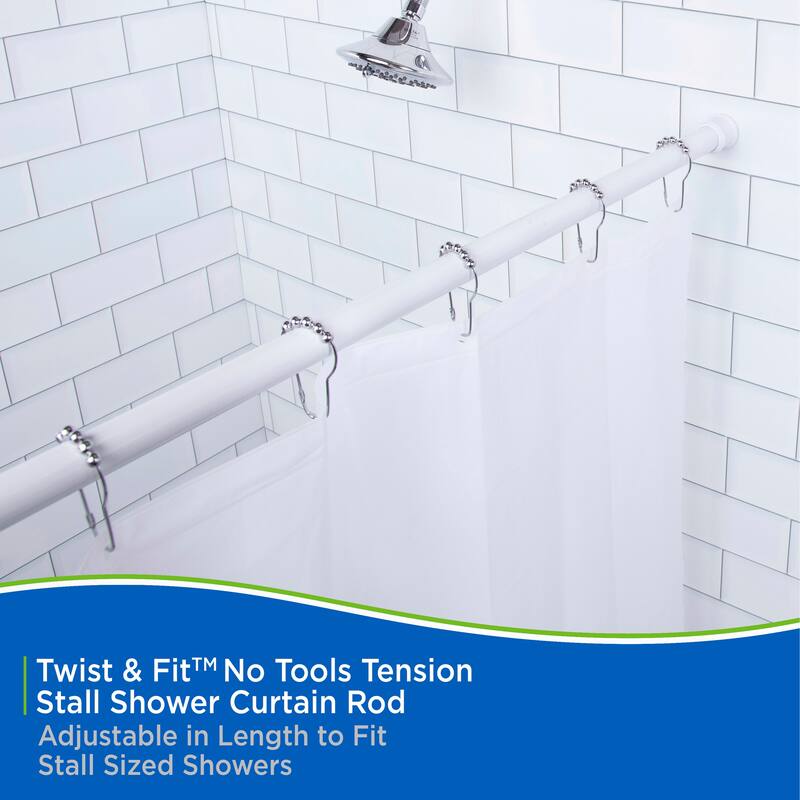 Kenney Twist & Fit No Tools Camlock Tension Stall Shower Curtain Rod, 24-40" - White