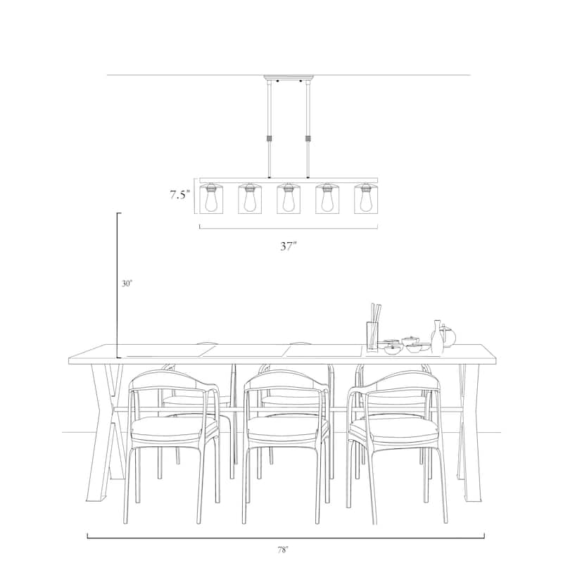 Modern Industrial 5-Light Linear Chandelier Glass Kitchen Island Lighting