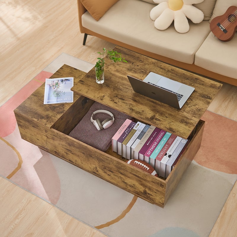CO-Z Modern Lift Top Coffee Table with Storage - Walnut