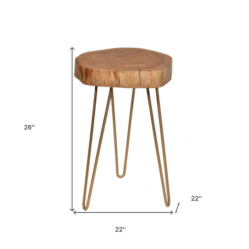 Wood Live Edge End Table with Iron Hairpin Legs - 22” x 22” x 26” (D x W x H)