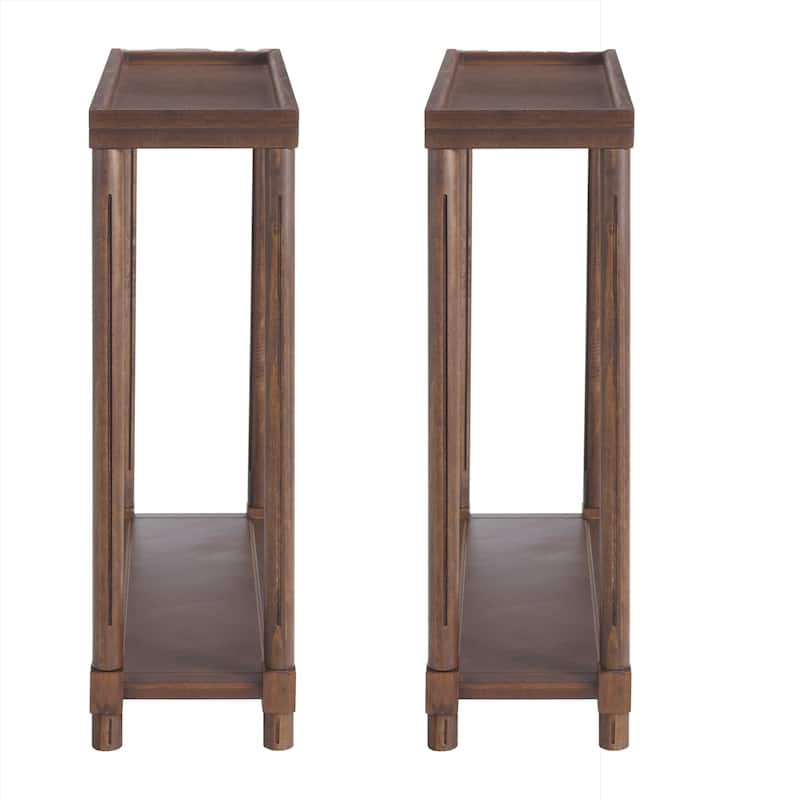 New Ridge Home Goods Harrison Narrow Side End Tables with Shelf, Set of 2, Antique Chestnut