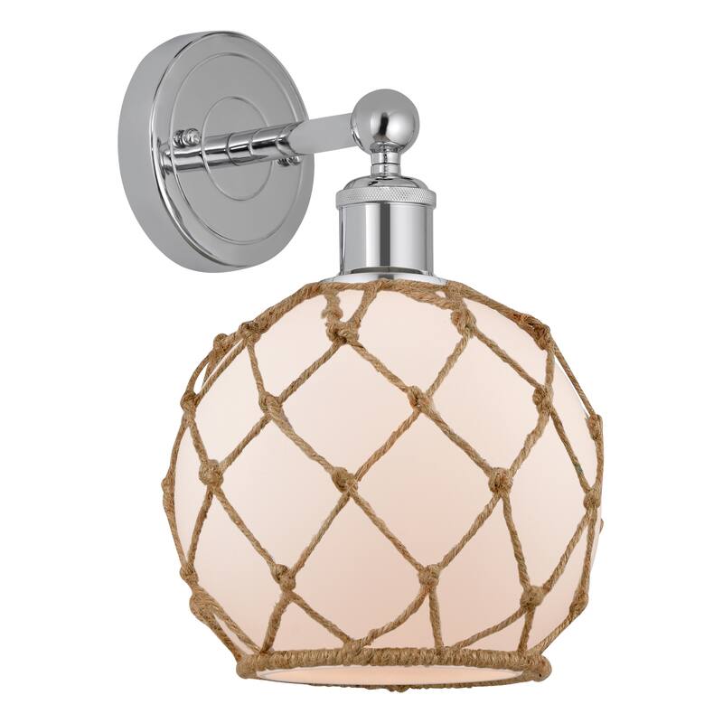 Innovations Lighting Endless Possibilities Edison - Farmhouse Rope - 1 Light 8" Sconce - White Glass with Brown Rope/Polished Chrome