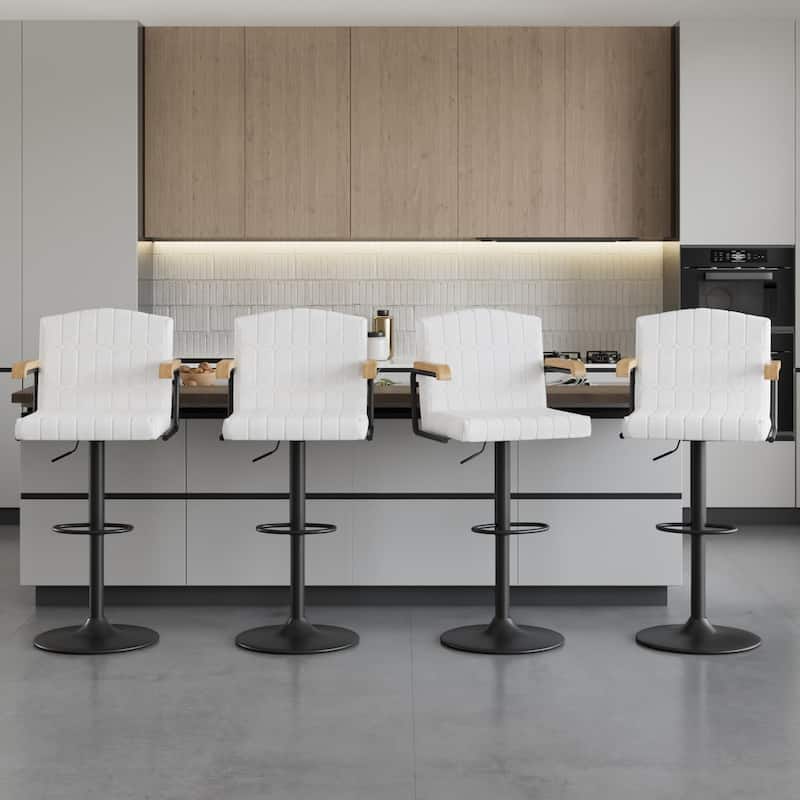 2/4 Pack Beige Flocked Bar Stools Swivel 35.4"-43.3" Adjustable Height Brown Arms Counter Bar Height Kitchen Island Set