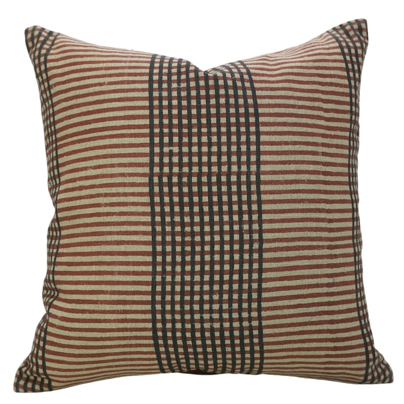 Fabdivine Handmade Floral Linen Cushioncase for Sofa Couch Bed Home Decor Accent Block Print Brown or Black, Amayra - Pillow Covers - Amayra- Brown, Black - 26" x 26"