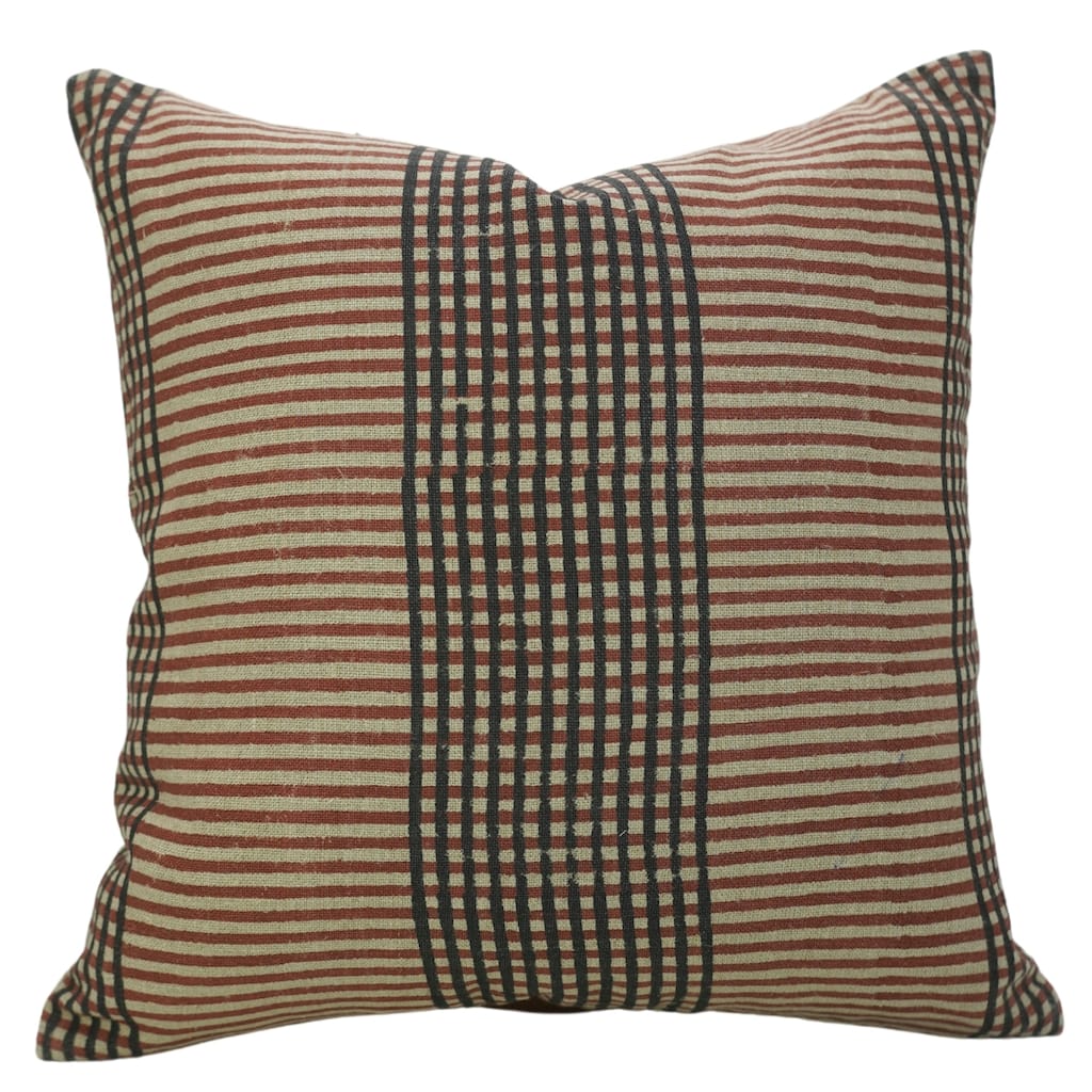 Fabdivine Handmade Floral Linen Cushioncase for Sofa Couch Bed Home Decor Accent Block Print Brown or Black, Amayra