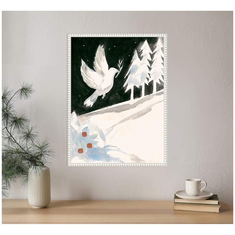 Kate and Laurel Sylvie Beaded Peace Dove Framed Canvas by Teju Reval