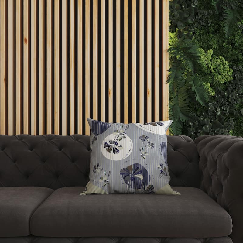 Gray And Blue Circular Garden Indoor/Outdoor Throw Pillow Zipper