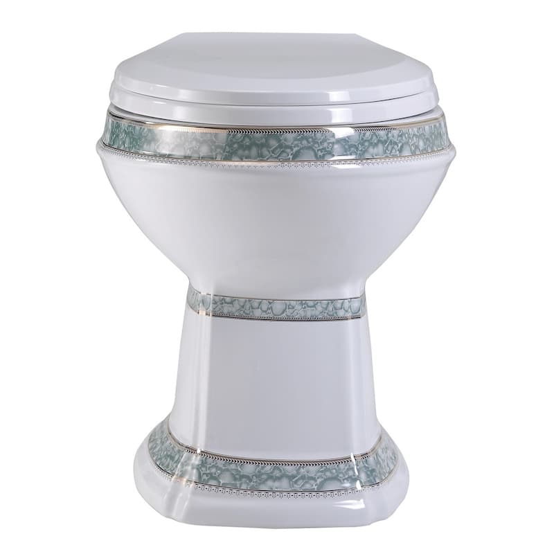India Reserve White Porcelain Elongated Bathroom Toilet Bowl Green and Gold Design