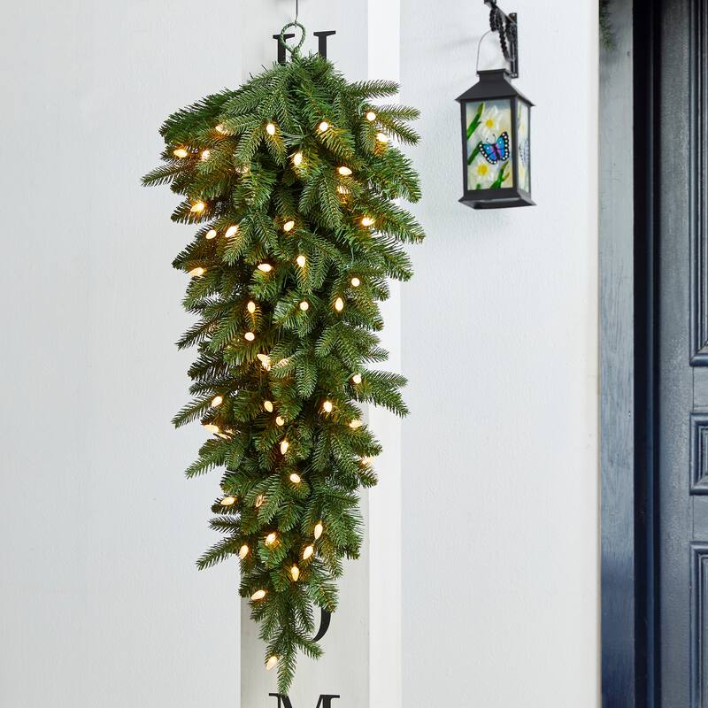 Glitzhome 9ft Christmas Garlands & 3ft Teardrop With Strawberry LED Lights