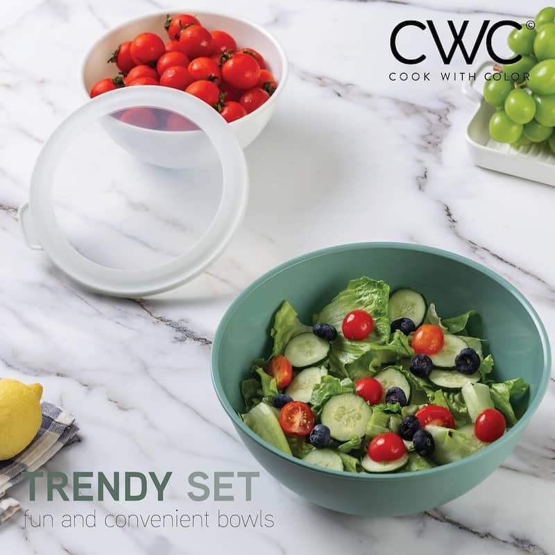 COOK WITH COLOR - 12 Piece Plastic Nesting Bowls - 6 Prep Bowls and 6 Lids, Microwave Safe.