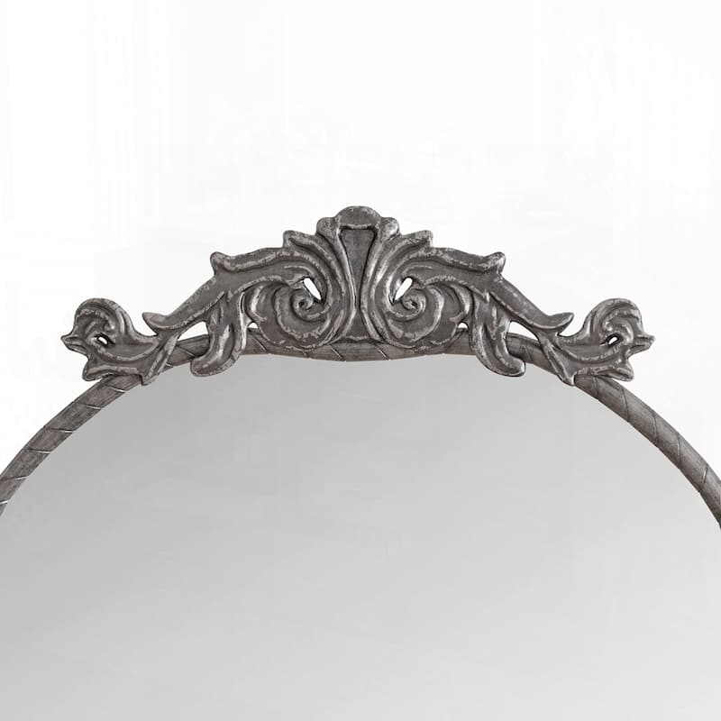 Arched Full Body Mirror with Vintage Ornate Carved Applique on Top and Bottom - 58"x24"
