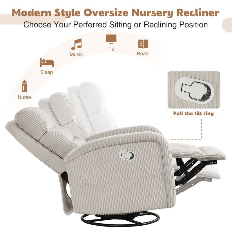 Oversized Faux Leather Massage Power Recliner with Two Pockets