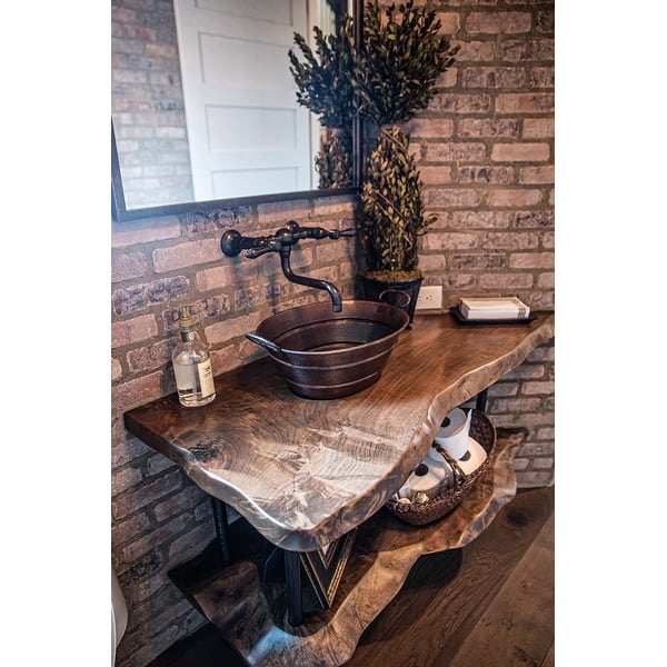 slide 2 of 7, 16-in Oval Bucket Vessel Hammered Copper Sink with Handles (VOB16DB)