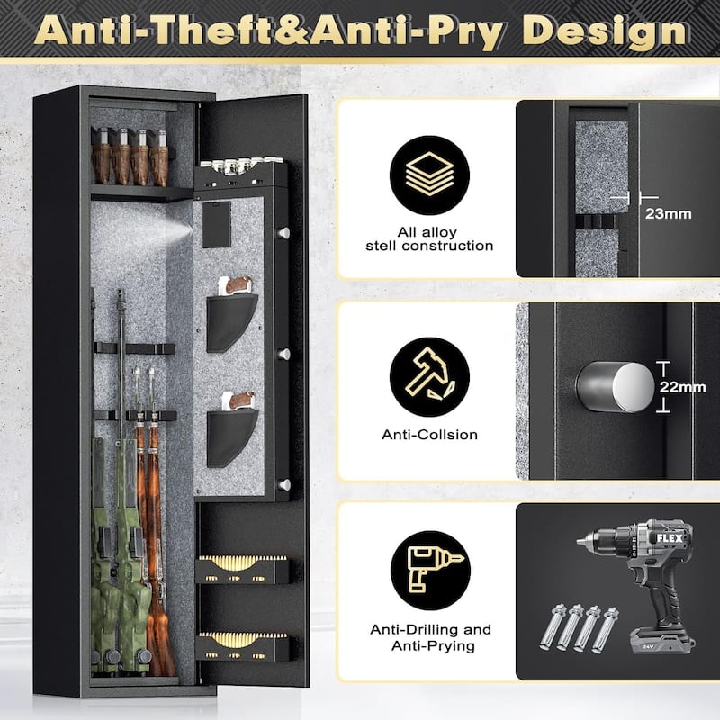 4-10 Gun Fully Assembled Rifle Safe Cabinet with Digital Keypad or Fingerprint & Lock
