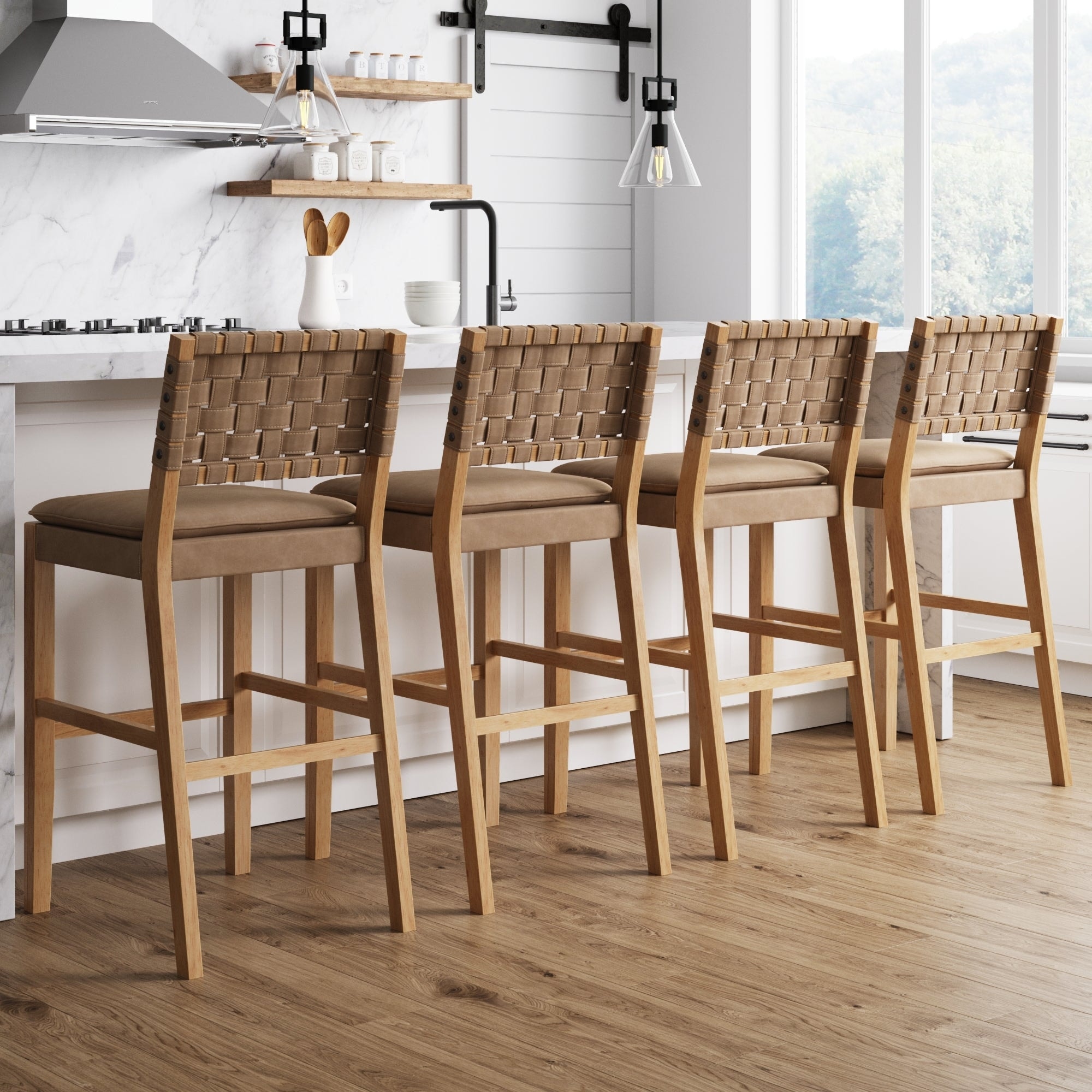 Woven leather best sale bar counter stools