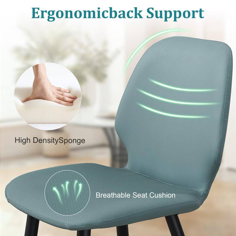 Leather Dining Chair with Metal Legs, Shell Shape Upholstered Chair Set of 4 for Kitchen, Restaurant, Living