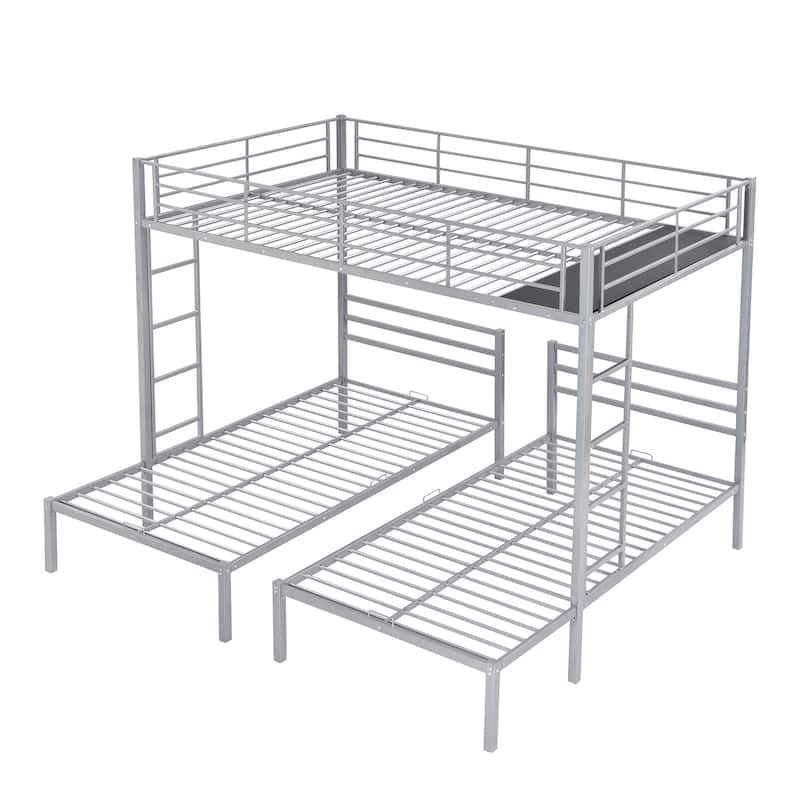 Metal Triple Bunk Bed with Builtin Shelf, Full Over Twin&Twin Bedframe