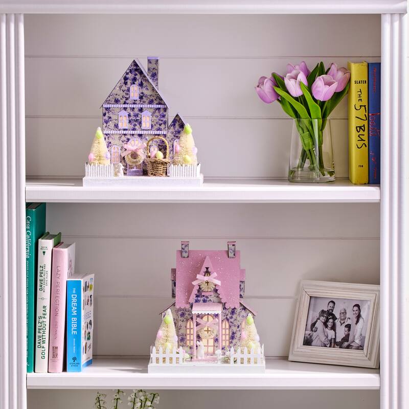 8"LED Cardboard Manor House Set of 2