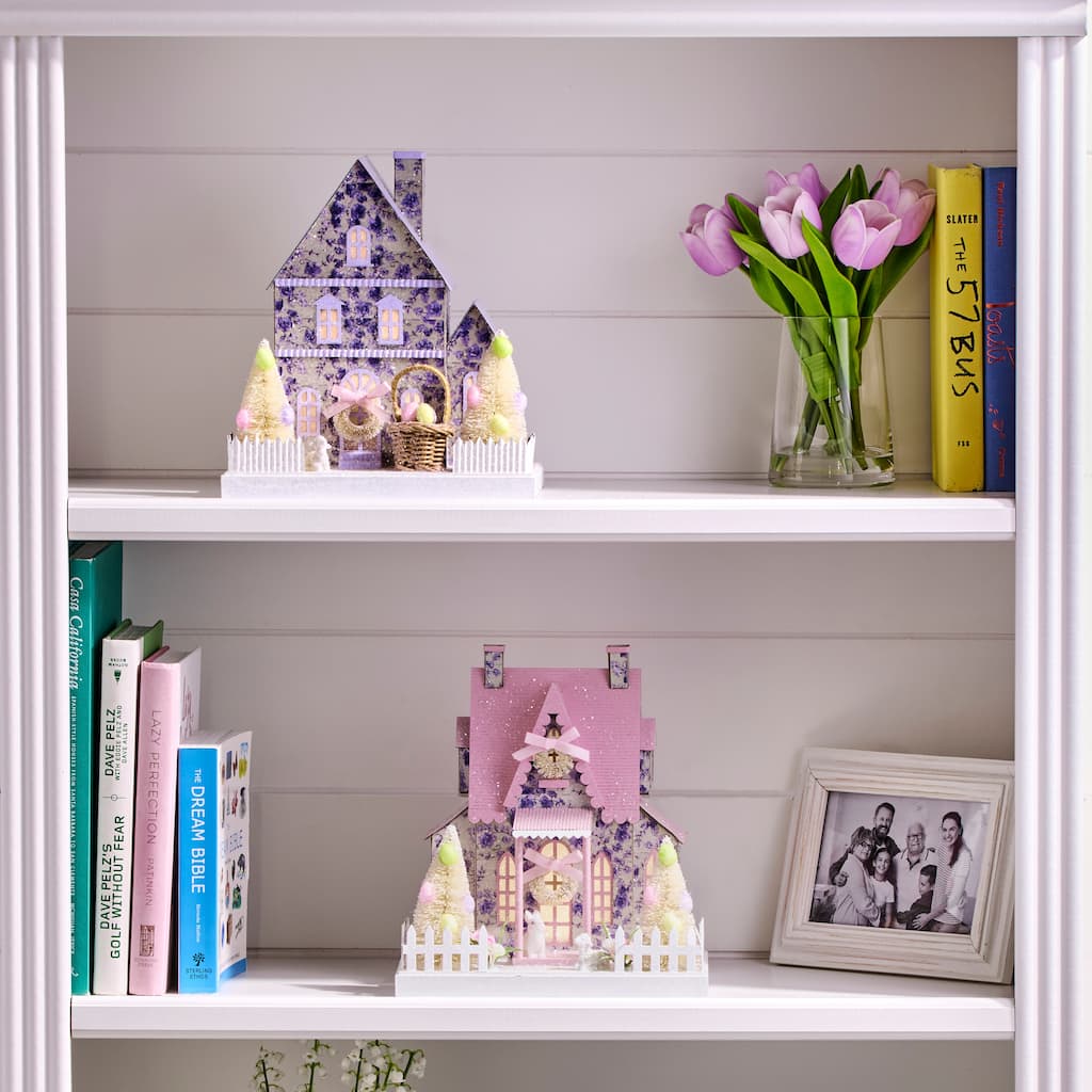 8"LED Cardboard Manor House Set of 2