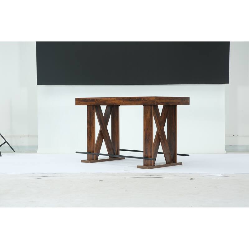 63" Counter Height Bar Table Rectangular Wooden Pub Table - Rustic Brown