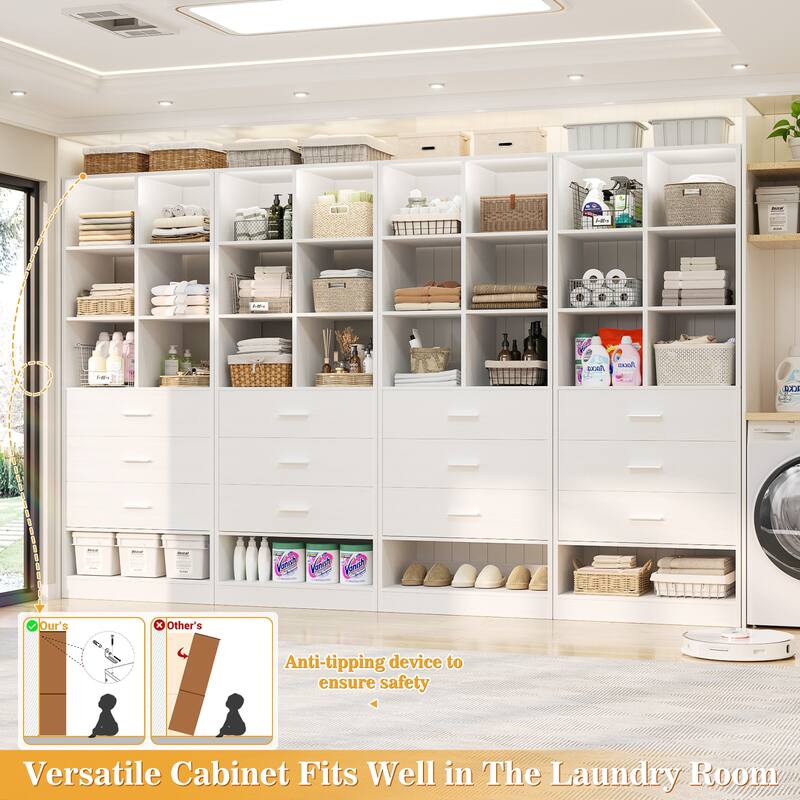 Qvella 23.6'' W Closet System with 3 Wooden Drawers and Partition Storage,Modular Closet Organizer for Walk-in/Reach-in Closet