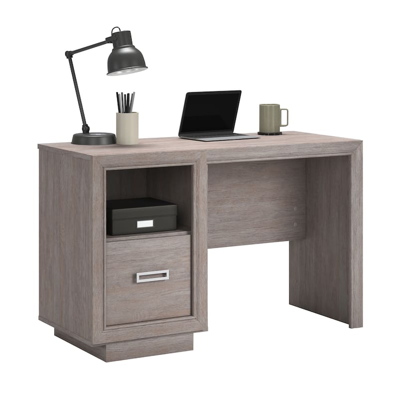 Wood Modern Desk with a File Drawer, Medium Gray
