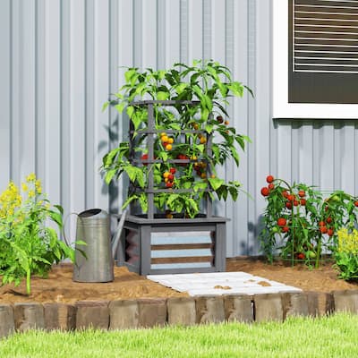 Raised Garden Bed with Trellis for Outdoor Gardening Wooden and Steel Planter Box for Climbing Plants Vegetables