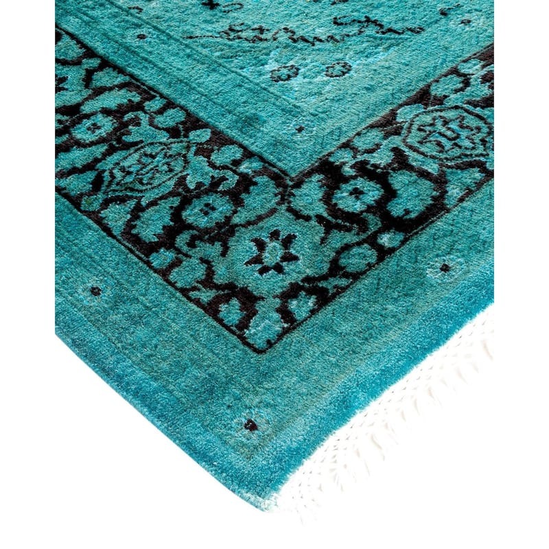 Overton Hand Knotted Wool Vintage Inspired Modern Contemporary Overdyed Blue Area Rug - 6' 0" x 9' 5"