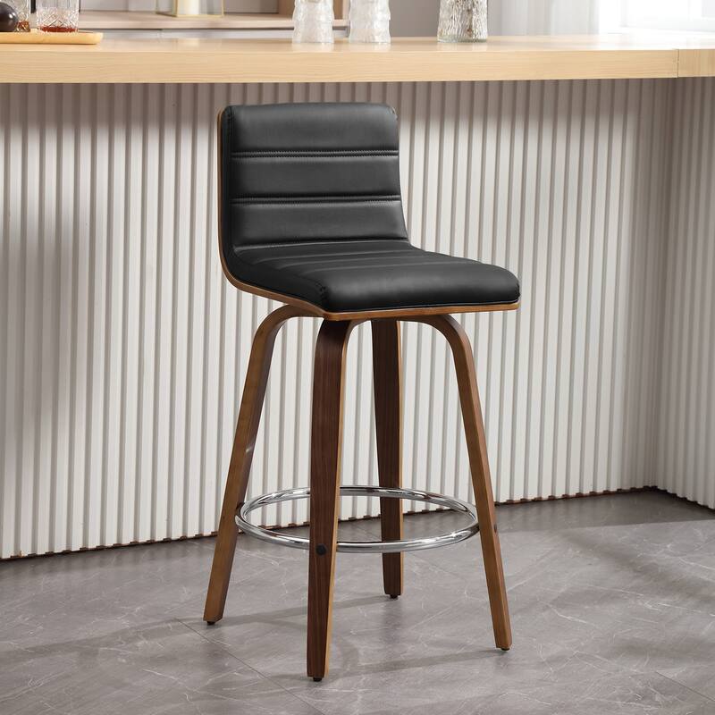 Faux Leather Upholstered Swivel Bar Stools, Counter Stool - Black - Counter Height
