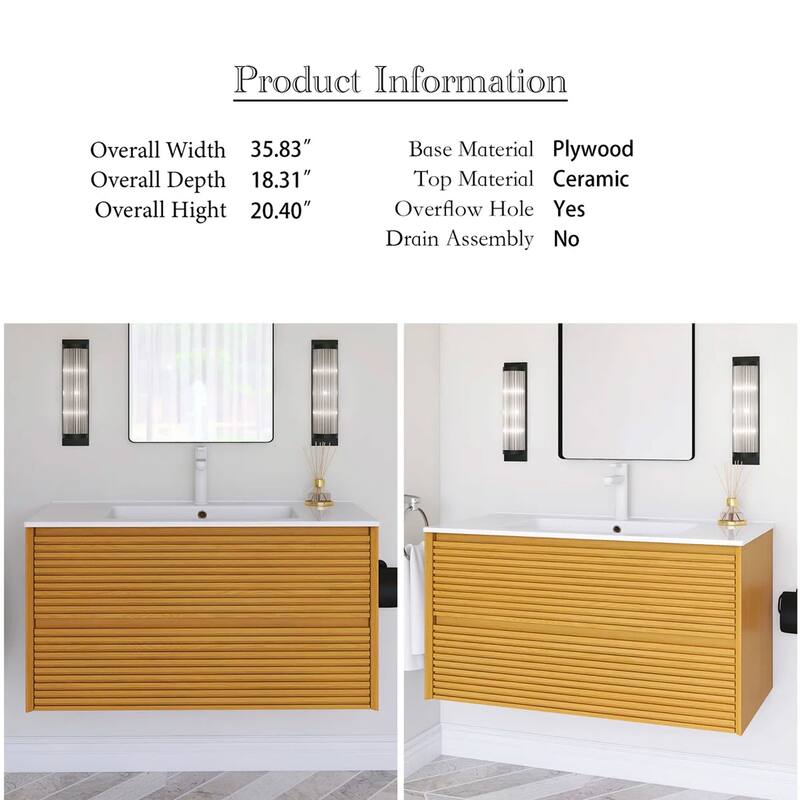 Wall-Mounted Bathroom Vanity with White Ceramic Sink