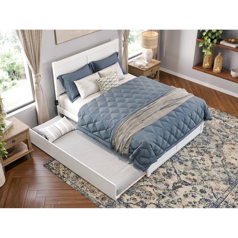 AFI Canyon Full Platform Bed with Footboard & Full Trundle in White
