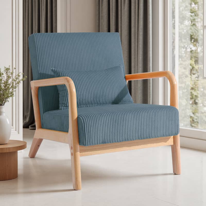 Uixe Modern Solid Wood Upholstered Corduroy Accent Chair - Single - Blue